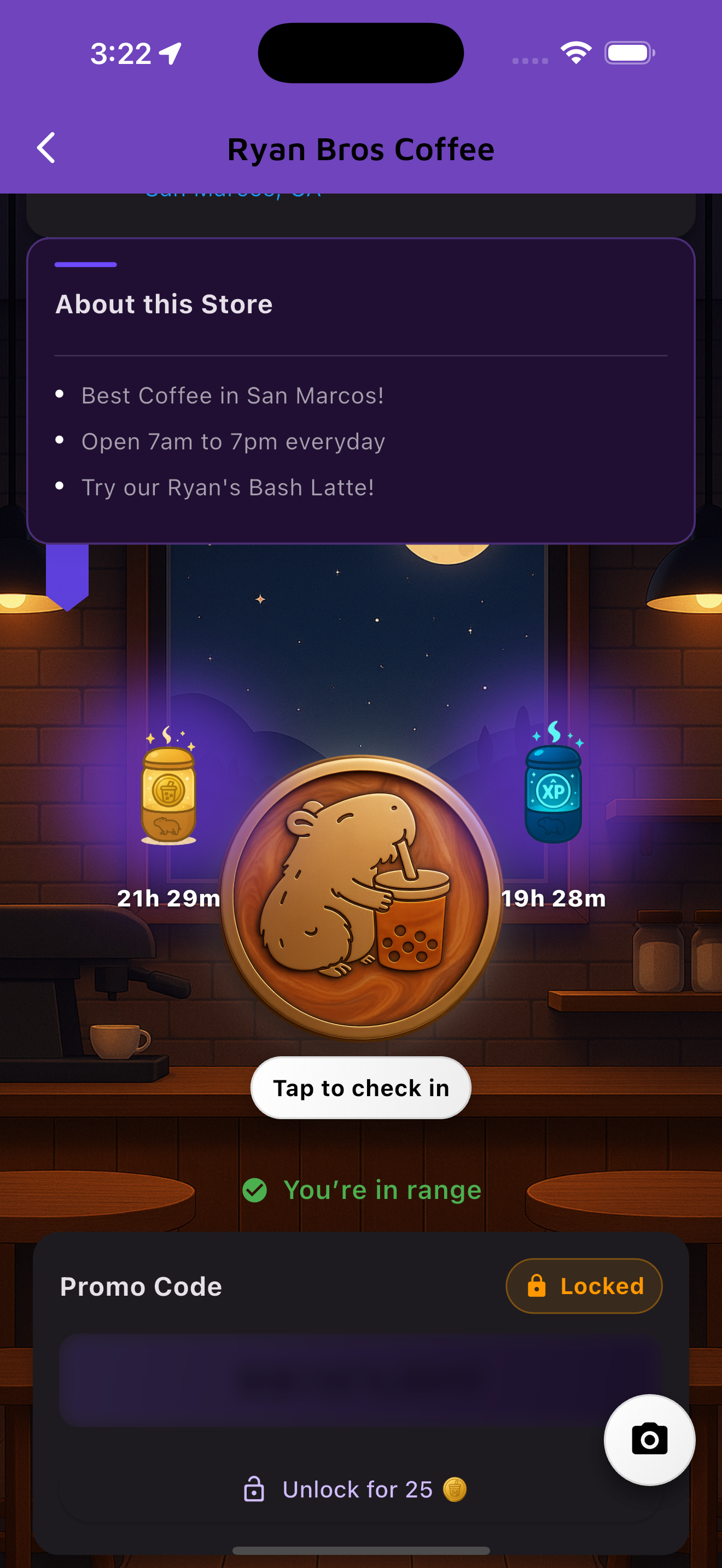 Partnered screen with purchasable promo code and curated bio