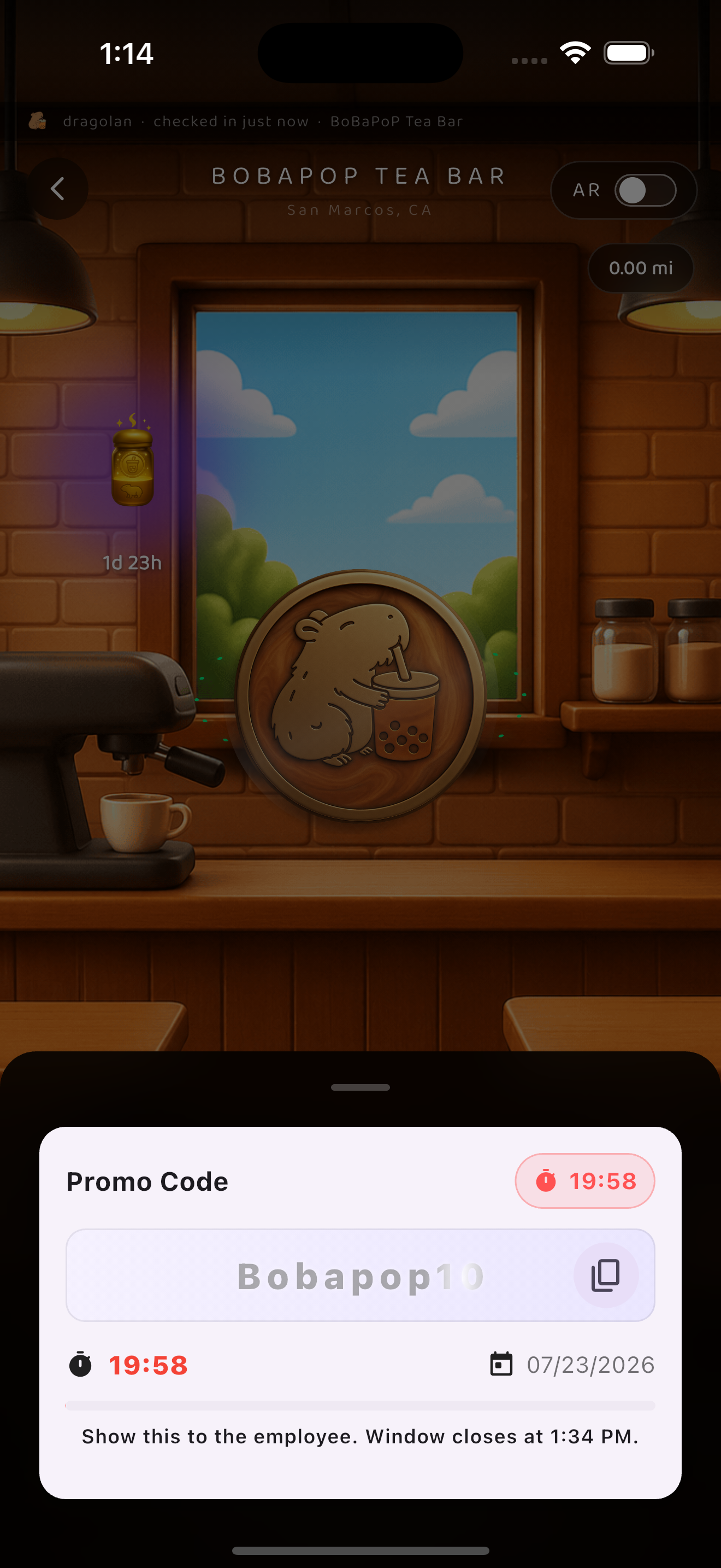 BOPO promo code screen